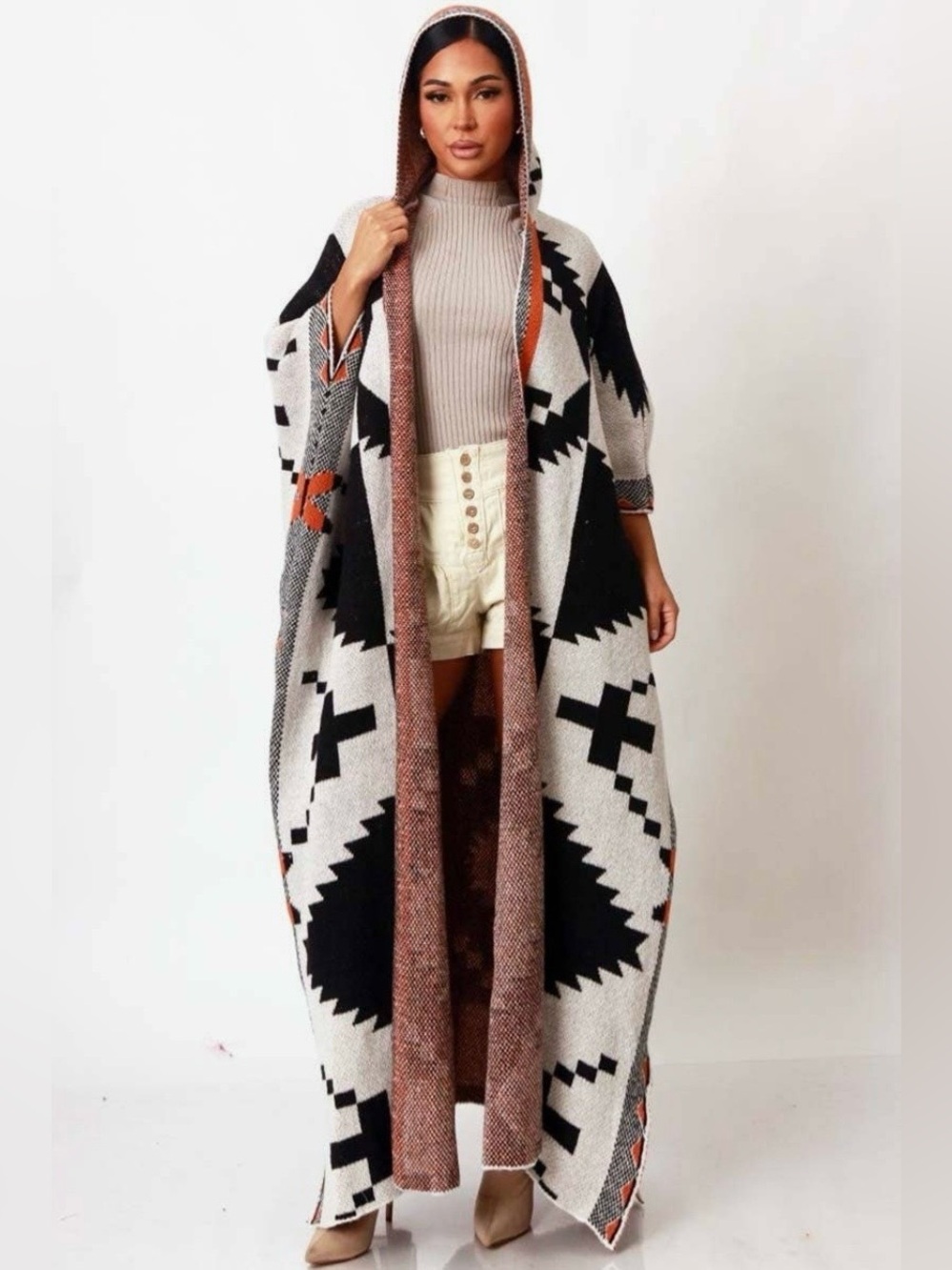 Oversized Aztec Baddie Sweater Hoodie Cardigan